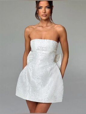 BabyBoo ELENORA MINI DRESS - IVORY Strapless White Jacquard Mini Dress XS